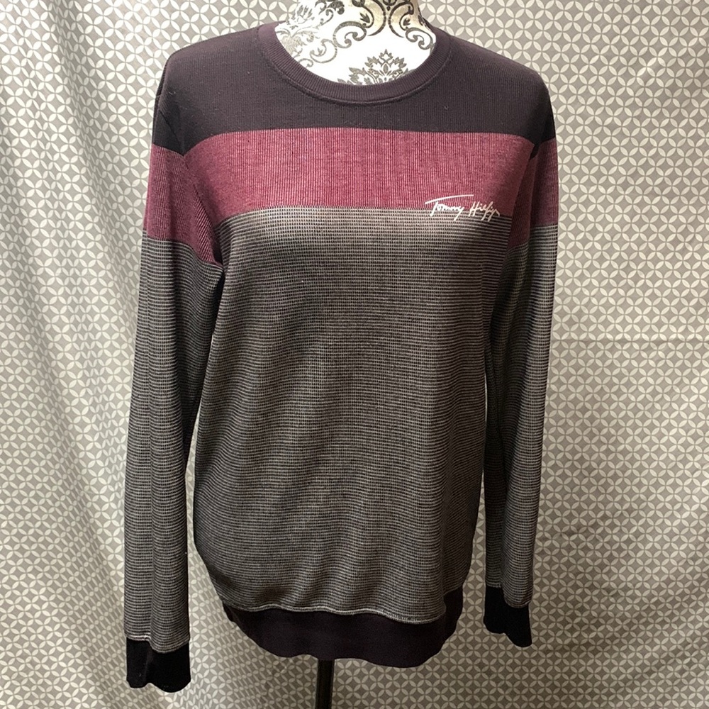 Tommy Hilfiger Mens Womens Unisex Red Burgundy Mix Sweater Size Medium to Large